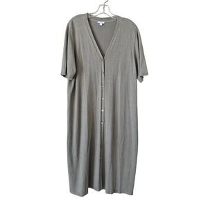 J. Jill Womens XL Sage Green Knit Button Front Short Sleeve Cardigan Midi Dress